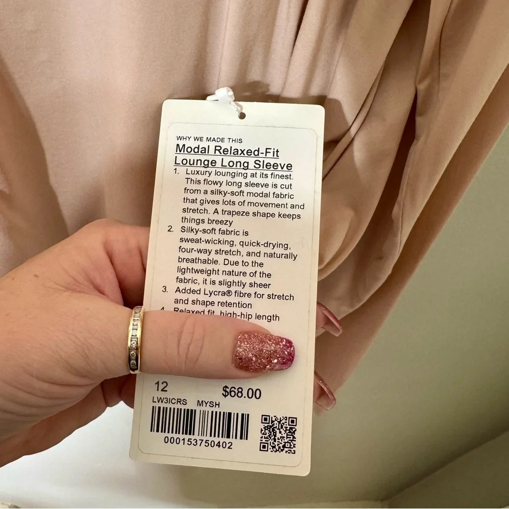 Lululemon Modal Relaxed Fit Long Sleeve Shirt Misty Shell Size 12 NWT